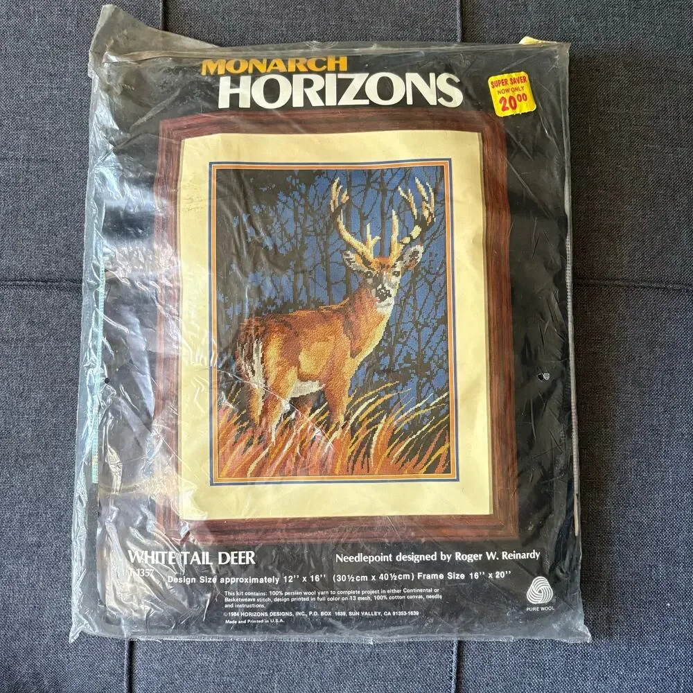 White Tail Deer Vintage Large Stamped Needlepoint Kit by Monarch Horizons - 1984